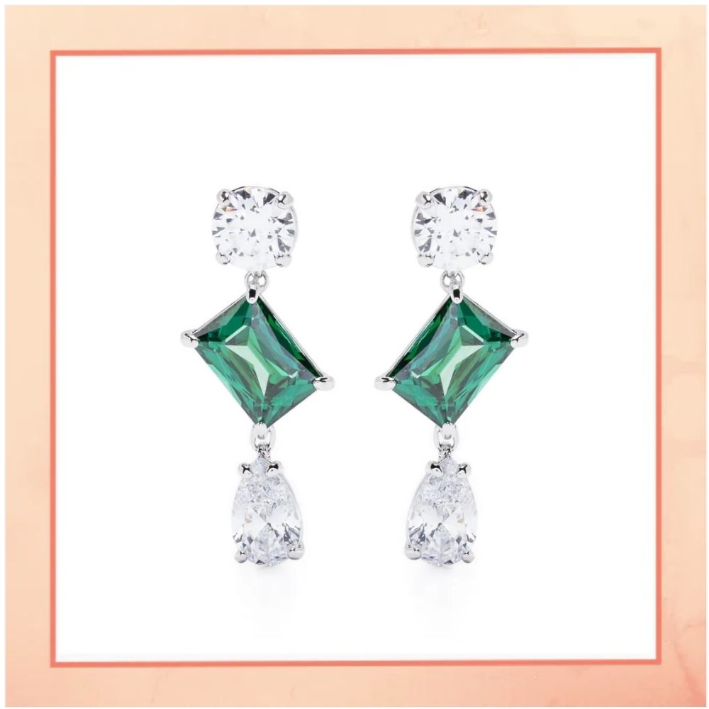 Green Diamond Drop Earrings