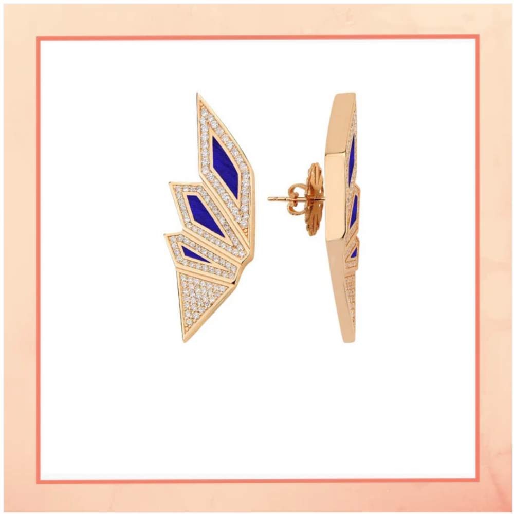 Feather Earrings with Blue Enamel