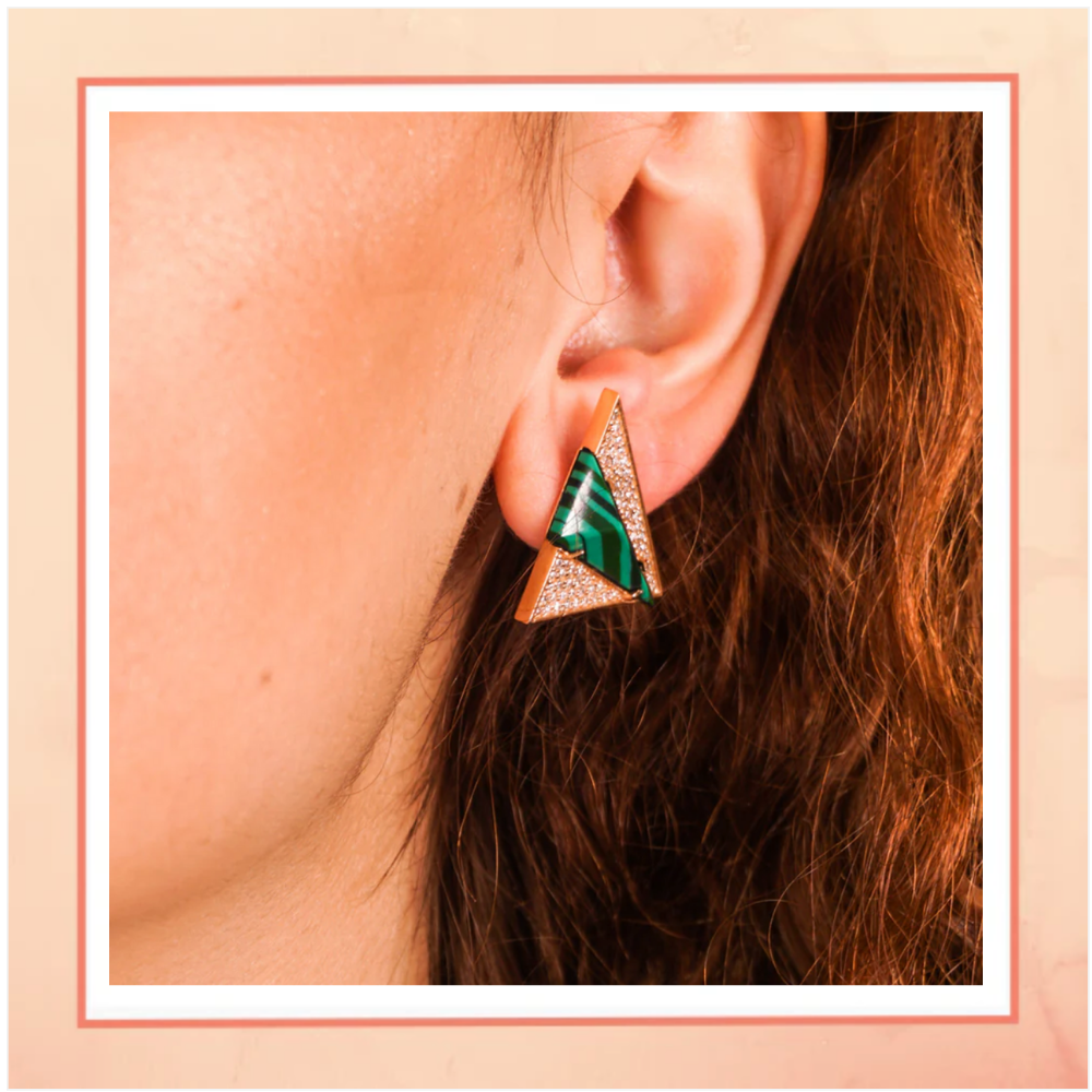Feather Earrings with Malachite Stone