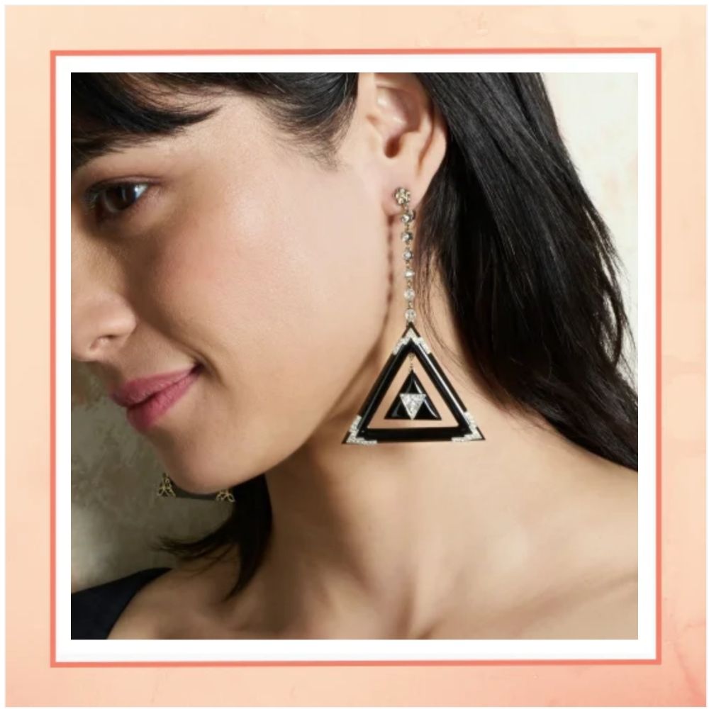 Black Enamel Triangle Earrings