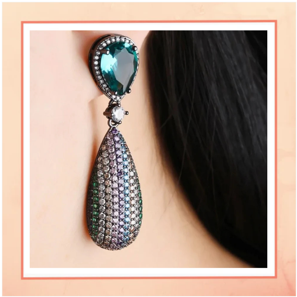 Green Stone with Big Drop Earrings