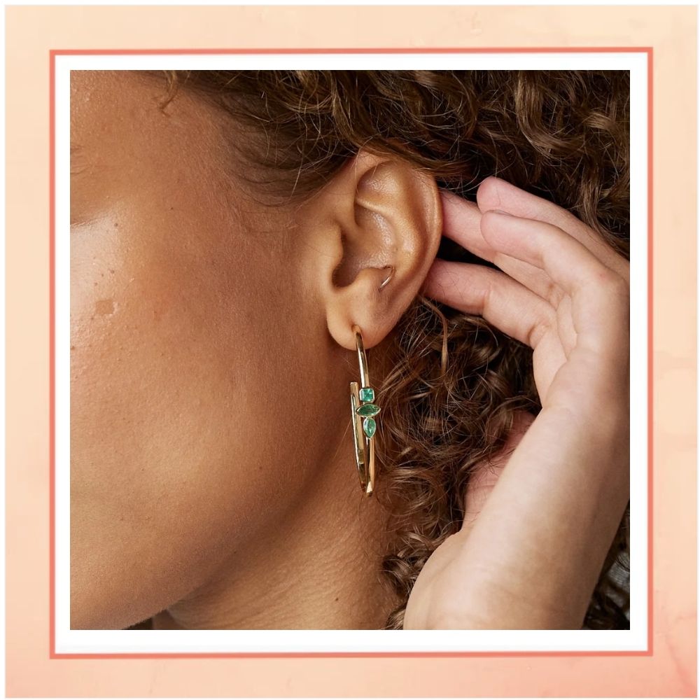 Delicate Hoops with Emeralds Earrings