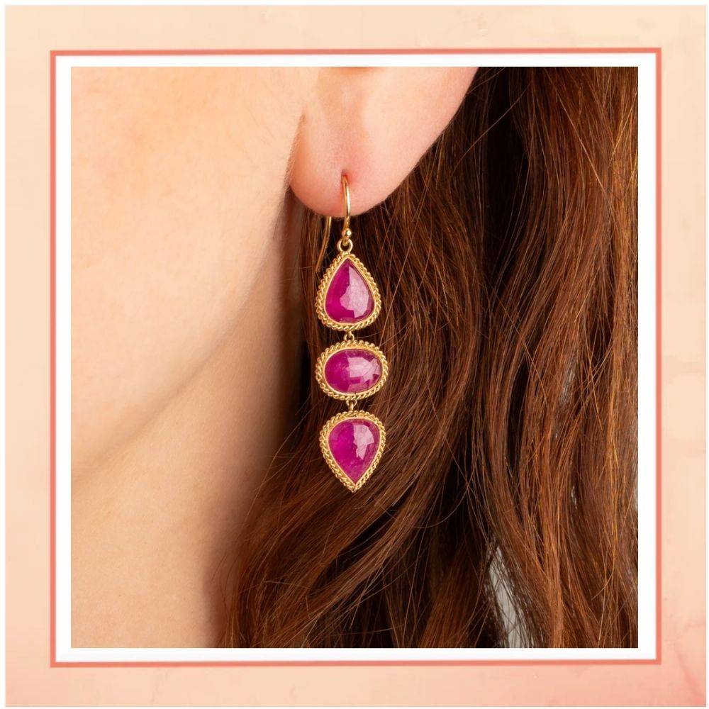 3 Ruby Drop Earrings