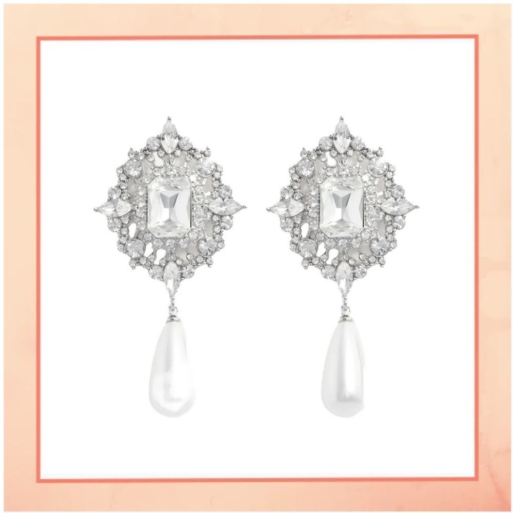 Big Crystal with Pearl Drop Earrings