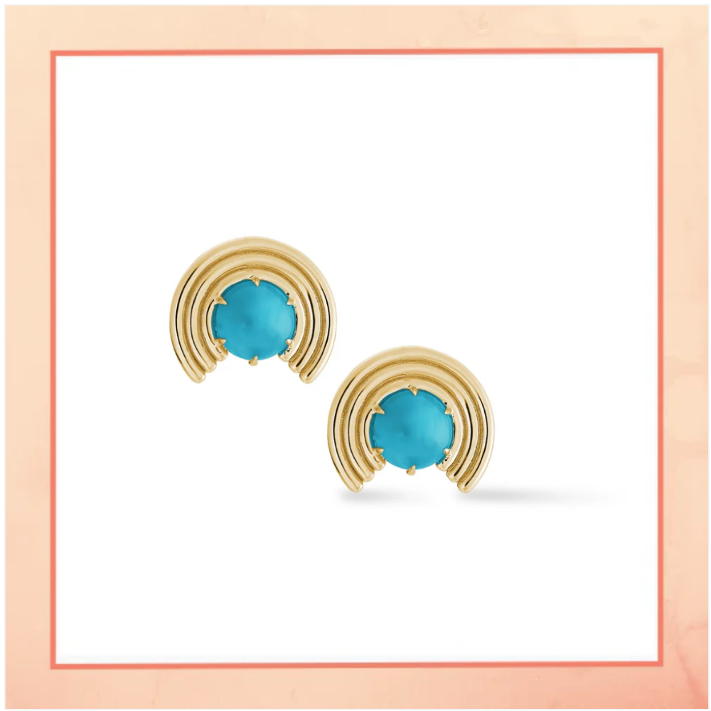 Small Half Bali Earrings with Turquoise Stone