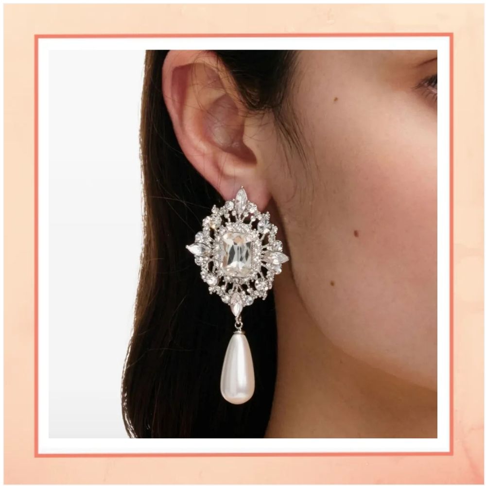 Big Crystal with Pearl Drop Earrings