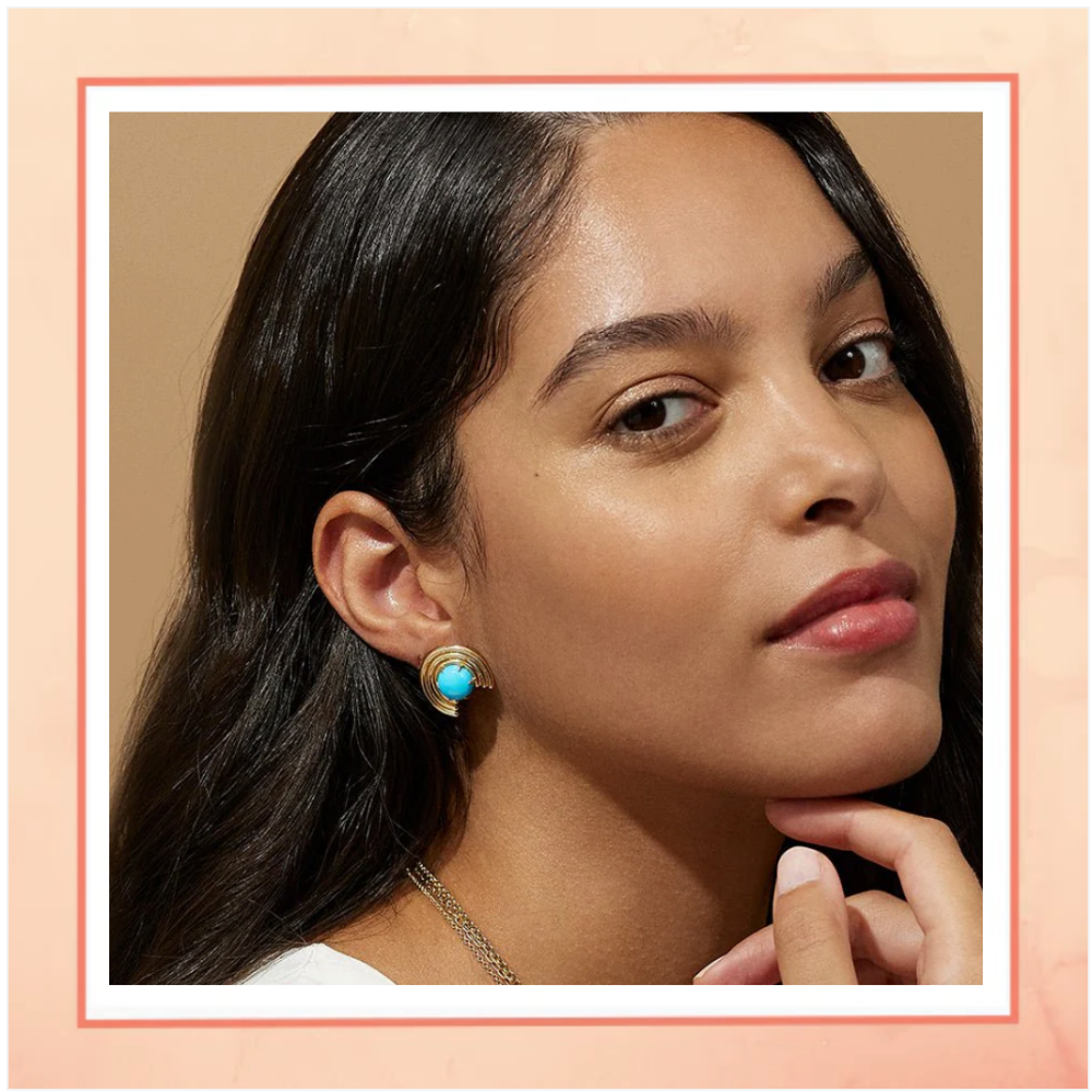 Small Half Bali Earrings with Turquoise Stone
