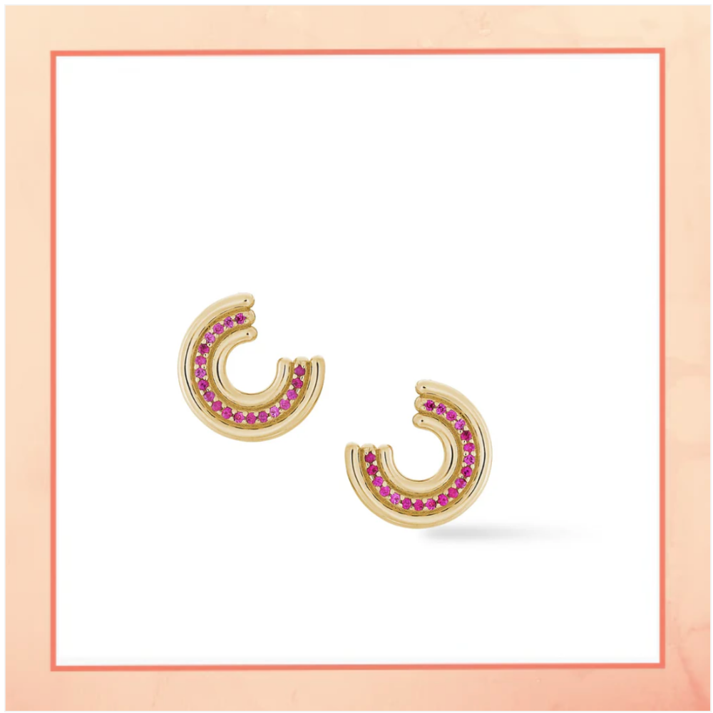 Small Half Bali Earrings with Pink Stones
