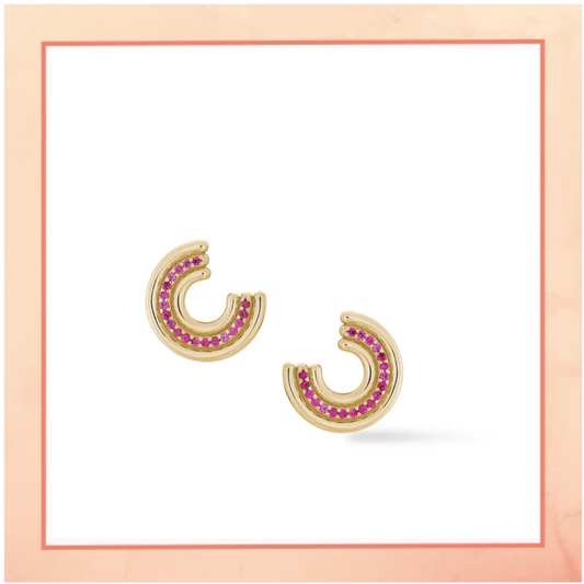 Small Half Bali Earrings with Pink Stones