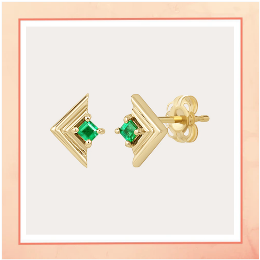 Simple Single Green Stone Earring Studs