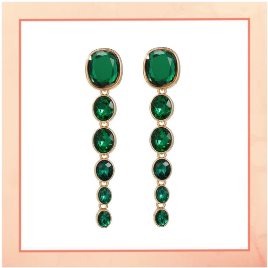 Green Drop Long Earrings