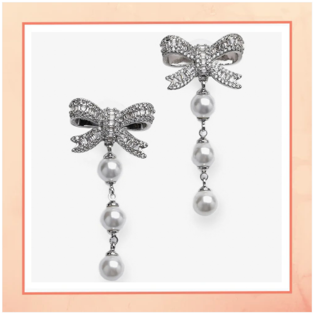 Delicate Bow with Pearl Drops Earrings