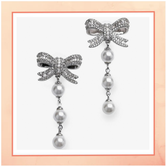 Delicate Bow with Pearl Drops Earrings