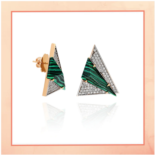 Feather Earrings with Malachite Stone