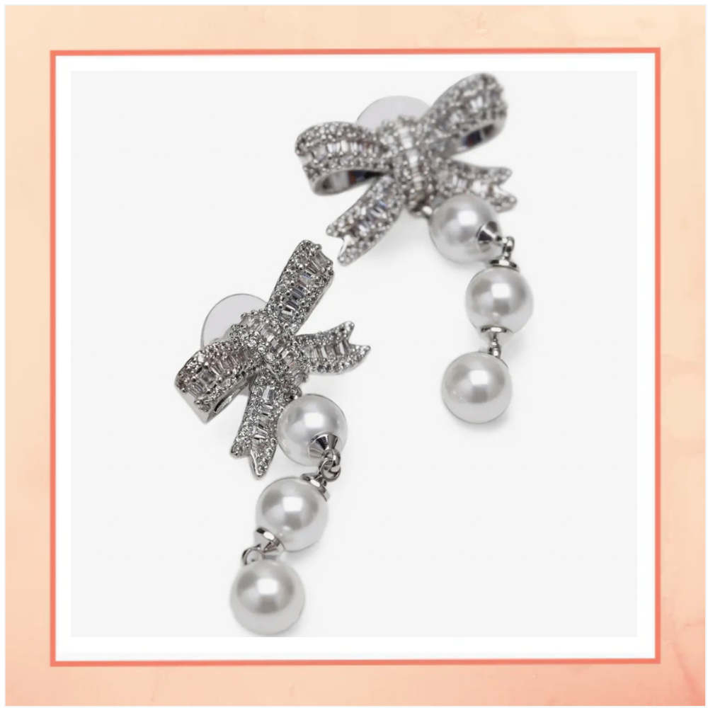 Delicate Bow with Pearl Drops Earrings