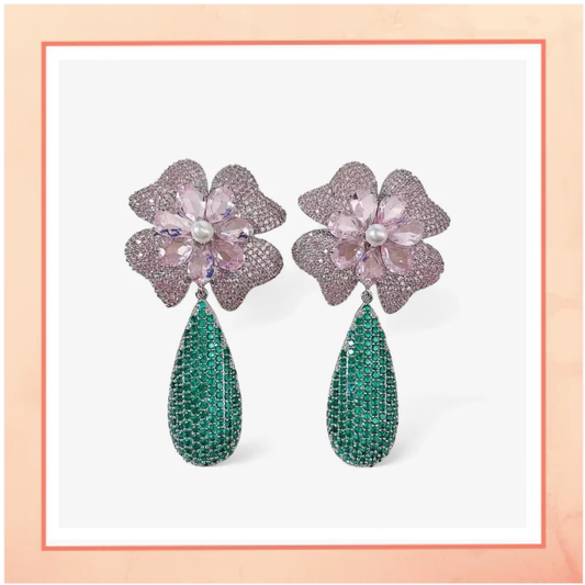 Flower with Tear Drop Earrings