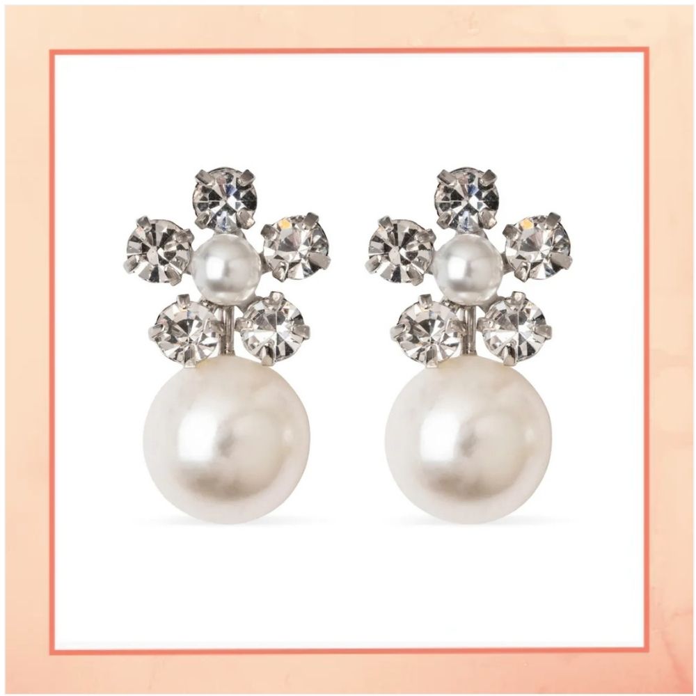 Single Flower Pearl Drop Earrings