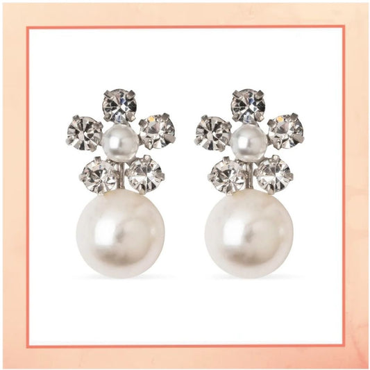 Single Flower Pearl Drop Earrings