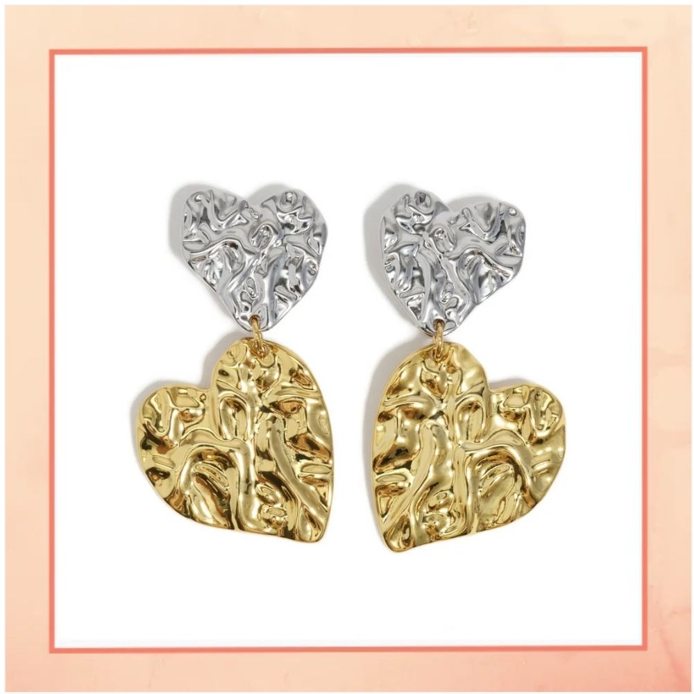 White & Gold Heart Earrings