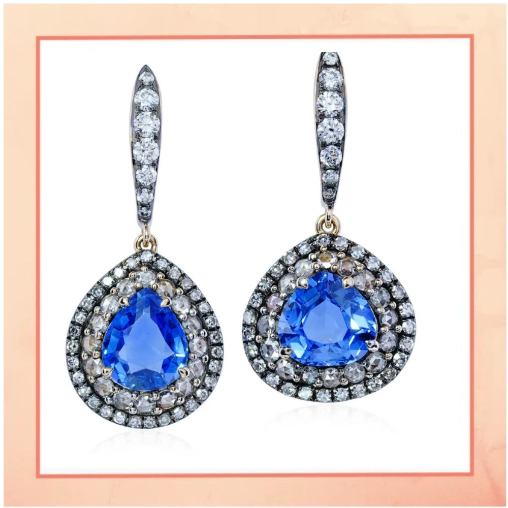 Oxidised Polish Blue Drop Earrings